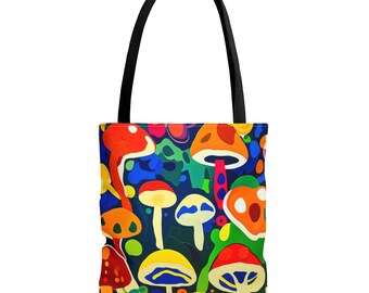 Colorful Fall Mushroom Tote Bag - Nature Lover Gift, Autumn Foliage Handbag, Harvest Season Shopping Tote, Woodland Eco-Friendly Bag,