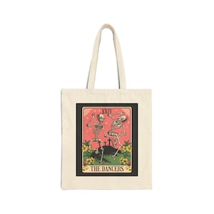 Dance Skeleton Tarot Card Cotton Tote Bag – Gothic Graveyard Vibes