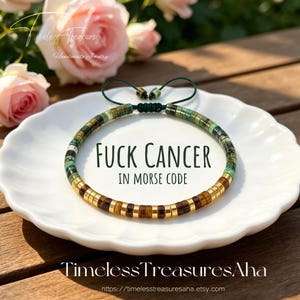 Fuck Cancer Morse Code Bracelet, Natural African Turquoise & Tiger Eye , Cancer Survivor Gift, Fighter Warrior Care Package