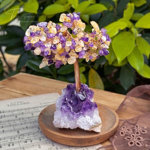 Crystal Tree Citrine Tree Of Life with Amethyst Base | Amethyst Tree, Citrine Tree | Crystal Decor Ornament Gift Collection | Height: 5IN