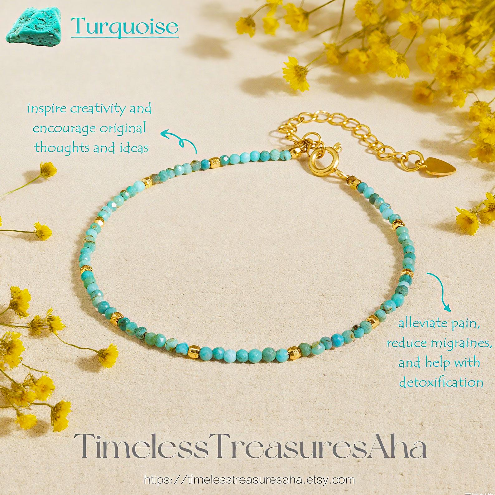 AA+ Grade Turquoise 2mm Bead Bracelet | Healing Crystal Gemstone Bracelet | Stone of Protection | Minimalist Women Delicate Crystal Bracelet