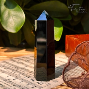 ブラックオブシディアンポリッシュポイントタワー - ヒーリングチャクラオベリスククリスタルワンド - クリスタルデコレーションギフトコレクション、高さ：3～4インチ