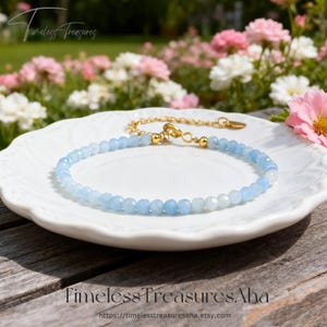 Natural Aquamarine Bracelet | Healing Protection Calming Bracelet | Dainty Minimalist 3mm Faceted Tiny Beads Bracelet Gift