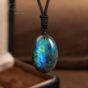 Handmade Labradorite Gemstone Pendant - Silver Plated, Blue Flash, 1.89 Inch