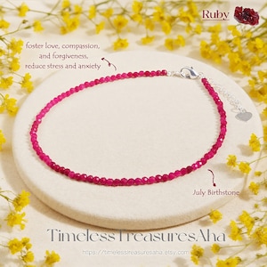 Ruby Anklet Crystal 2mm Faceted Beads Anklet / Healing Spiritual Anklet / Dainty Minimalist Women Summer Beach Boho Anklet / Gift for her