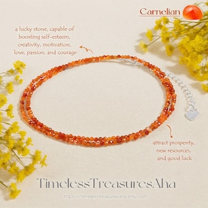 Women Crystal Choker Necklace / AAA Grade Carnelian 2mm Faceted Beads Crystal Gemstone Summer Necklace Healing Jewelry / Layering Necklace