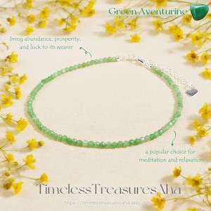 Aventurin-Fußkettchen 2 mm Subtile Facettierte Perlen / Heilendes grünes Kristall-Fußkettchen Schmuck / Zierliches Minimalist-Frauen-Sommer-Strand-Boho-Fußkettchen