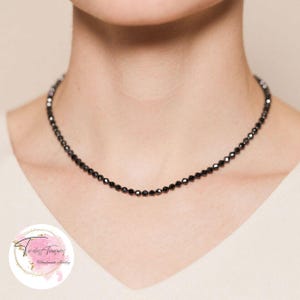 Black Obsidian Choker Necklace / 2mm Tiny Beads Crystal Stunning Necklace for Women / Dainty Layering Necklace / Gift for her / 15in Length
