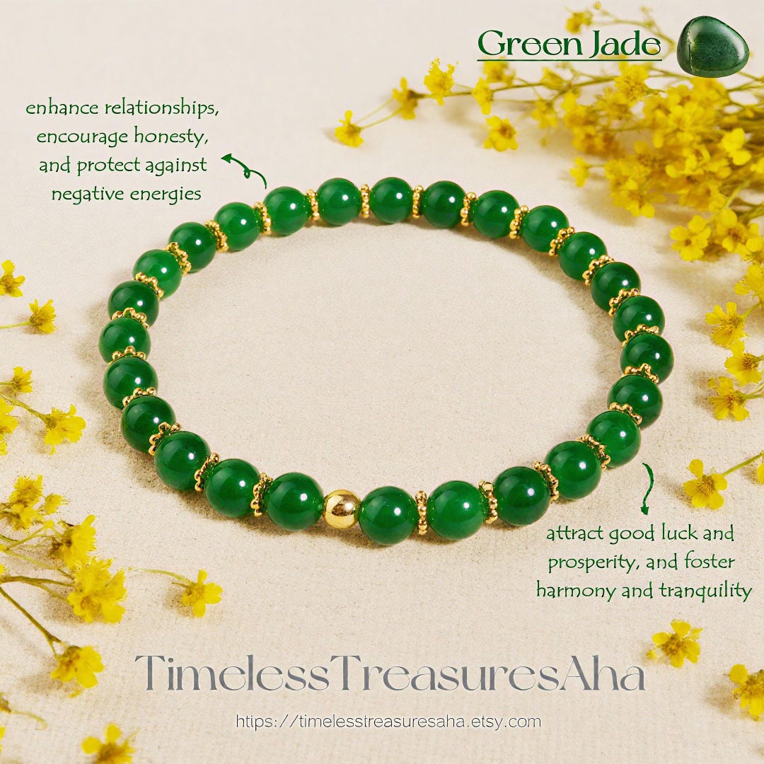 Green Jade Bracelet | 6mm Jade Beads Stretch Stacking Bracelet