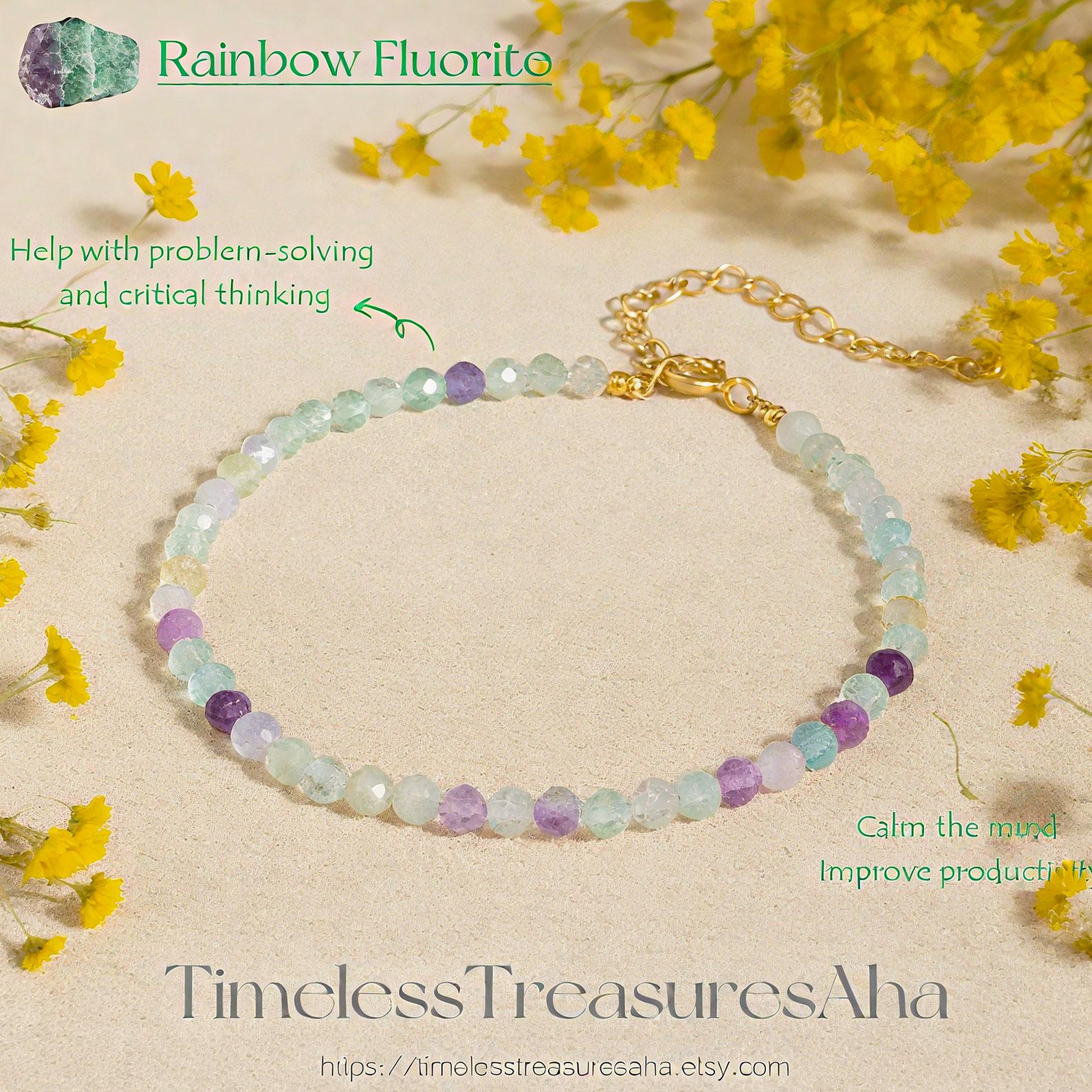 Rainbow Fluorite Bracelet | Healing Calming Bracelet | 3mm Beads Minimalist Women Crystal Bracelet | Mother's Day Gift