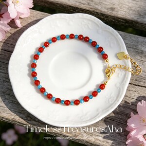 Pulsera de apatita natural y cornalina – Joyería de cristal con cuentas, regalo para ella.