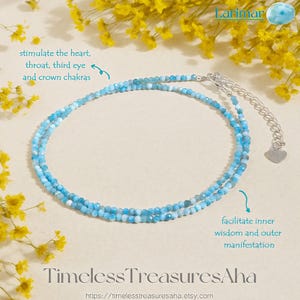 Natural Larimar Minimalist Crystal Choker Necklace / 2mm Subtle Beads Gemstone Stunning Boho Style Summer Necklace for Women / Gift for her