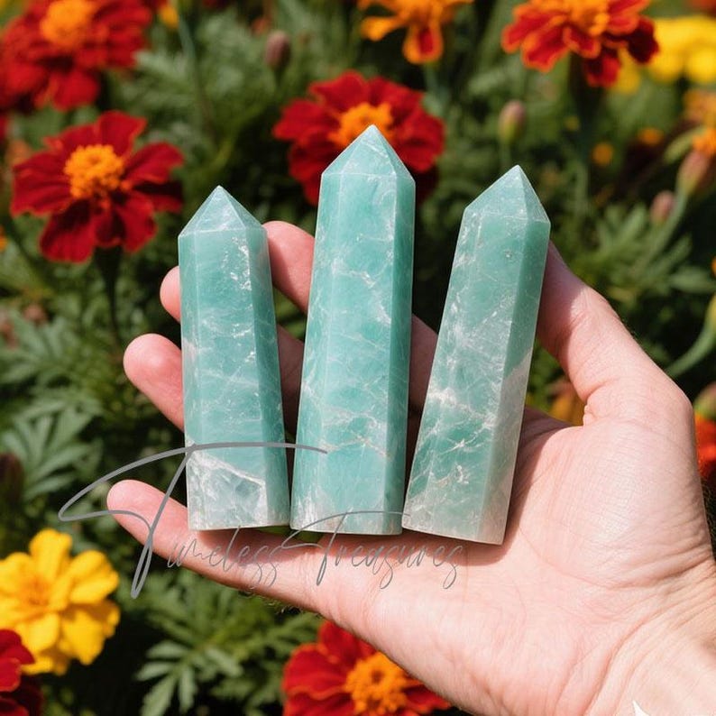 Matte Amazonite Crystal Tower Obelisk - Healing Chakra Meditation Tower ...