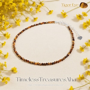 Tiger&#39;s Eye Anklet / 2mm Tiny Beaded Healing Gemstone Anklet Jewelry / Dainty Minimalist Women Summer Beach Boho Anklet Bracelet