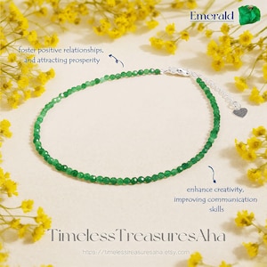 Tornozeleira Esmeralda com Cristal Verde, Contas Facetadas de 2 mm | Tornozeleira com Pedras Curativas | Tornozeleira Boho Minimalista e Delicada para Mulheres, Verão e Praia | Presente para ela