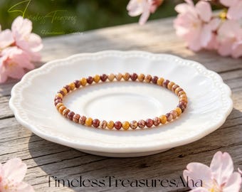 Natural Mookaite Jasper 4mm Beaded Bracelet | Courage Grounding Vitality Crystal Jewelry, Birthday Gift