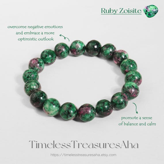 Ruby Zoisite Bracelet | 8mm Green Gems Beaded Stretch Stacking