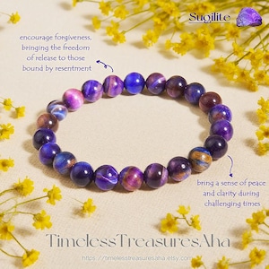 Galaxie Sugilith Armband | 8 mm Edelstein Perlen Stretch Stapel Armband | Healing Balance Meditation Armband | Muttertagsgeschenk für Frau