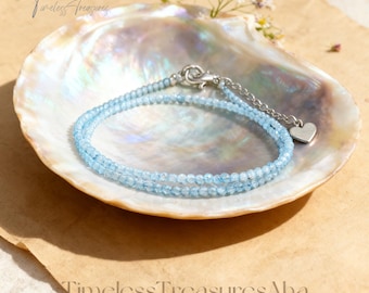 Blue Topaz Choker Necklace / 2mm Stunning Blue Crystal Beads Minimalist Necklace / 15in Size, More Custom size / Summer Jewelry Necklace