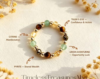 Abundance Ring Citrine Tiger Eye Green Aventurine Pyrite Wealth Manifestation Jewelry Gift for Her Him