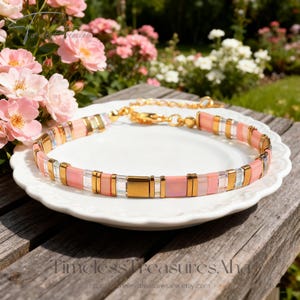 Tila Pink Beads Bracelet | Adjustable Bracelet for Women Men | Boho Style Stacking Bracelet | Dainty Bracelet