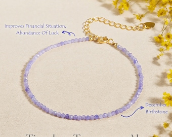 2mm Tanzanite Beads Bracelet | Healing Lucky Strength Bracelet | Dainty Stunning Women Crystal Bracelet | December Birthstone