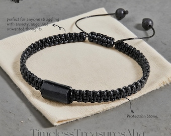 Rough Raw Black Tourmaline Bracelet | Waterproof Surfer Bracelet for Women Men | Healing Protection Strength Gemstone Bracelet Gift