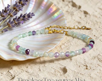 Rainbow Fluorite Bracelet | Healing Calming Bracelet | 3mm Beads Minimalist Women Crystal Bracelet | Mother's Day Gift