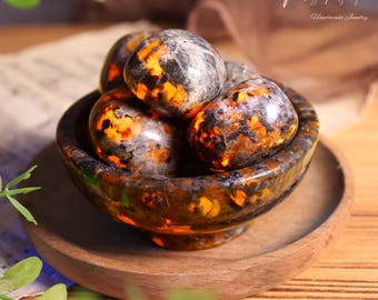 Cuenco de cristal purificador de carga Yooperlite / Cuencos de purificación y limpieza / Cuenco de piedra de llama Yooperlite de 2,5 pulgadas
