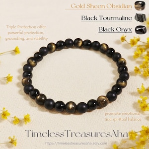 Triple Protection Crystal Bracelet | Obsidian, Black Onyx & Tourmaline
