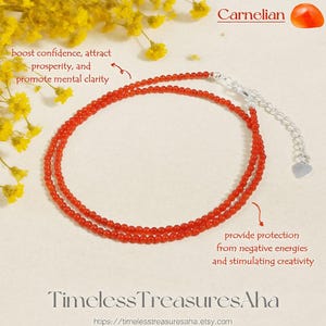 Natural Carnelian High Quality Crystal Choker Necklace / 2mm Round Beads Crystal Gemstone Summer Necklace Healing Jewelry / Gift for her