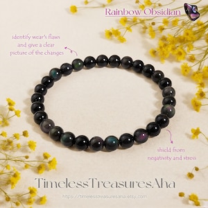 Regenbogen Obsidian Armband | 5 mm Edelstein Perlen Stretch Armband zum Stapeln | Heilung Schutz Angst Relief Armband | Geschenk für sie