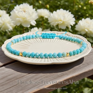 Bracciale delicato in turchese / Bracciale con perline di turchese blu da 3 mm / Bracciale minimalista con pietre preziose per l&#39;equilibrio spirituale e la guarigione