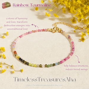 Subtle 2mm Rainbow Tourmaline Beaded Bracelet | Healing Calming Anxiety Relief Bracelet | Stone of Love | February Birthstone