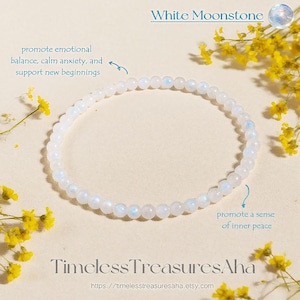Witte maansteen blauwe flitskristalarmband | Stretcharmband met ronde kralen van 4 mm voor gelaagdheid | Armband met genezende spirituele energie