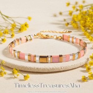 Tila Pink Beads Bracelet | Adjustable Bracelet for Women Men | Boho Style Stacking Bracelet | Dainty Bracelet
