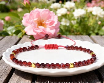 Bracciale in granato naturale / Bracciale in pietra preziosa rosso vino con protezione curativa / Bracciale in cristallo minimalista e delicato / Regalo con pietra portafortuna di gennaio
