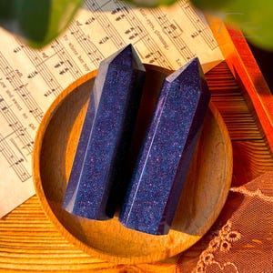 Gemstone Point Tower- Healing Chakra Blue Goldstone Obelisk-  Witch Altar Decor - Crystal Decoration Gift Collection, Height: 3-4in