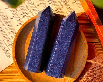 Blue Goldstone Point Tower- Healing Chakra Obelisk-  Witch Altar Decor - Crystal Decoration Gift Collection, Height: 3-4in