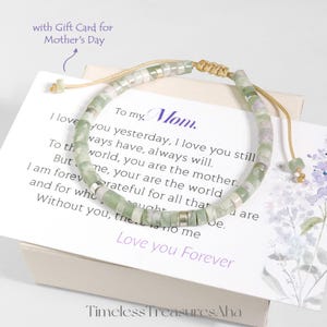 Cadeau voor mijn moeder | Verstelbare armband met groene jadekralen voor dames met geschenkverpakking en cadeaubon | Healing Balance-armband | Moederdagcadeau