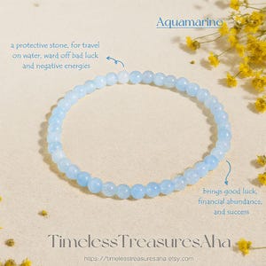 Natural Aquamarine Beaded Bracelet | Healing Crystal, Stone of Success
