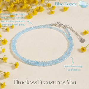 Blue Topaz Choker Necklace / 2mm Stunning Blue Crystal Beads Minimalist Necklace / 15in Size, More Custom size / Summer Jewelry Necklace