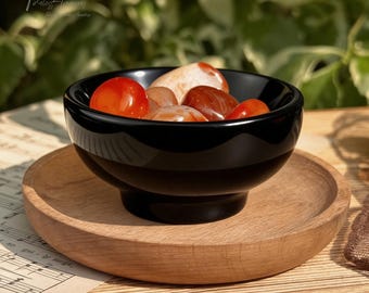 Black Obsidian Charging Cleansing Crystal Bowl / Purification and Cleansing Bowls / 2.7in Black Obsidian Bowl