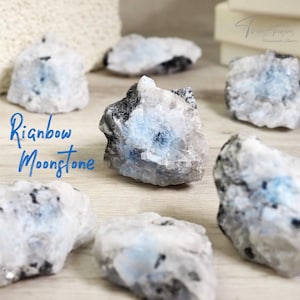 Rainbow Moonstone Natural Rough Gemstone Crystals: Choose How Many Pieces (Premium Quality &#39;A&#39; Grade), Moonstone Raw Chunks Mineral Rocks
