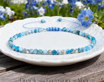 Natural Larimar Bracelet, 3mm Blue Larimar Jewelry, Healing Balance Heart Chakra Bracelet, Minimalist Dainty Stacking Bracelet Gift