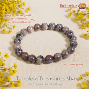 Yooperlite stenen armband met 8 mm kralen | Edelsteen stretcharmband met UV-reactieve vlam | UV-gloeiende kralen Healing Crystal Emberlite-armband