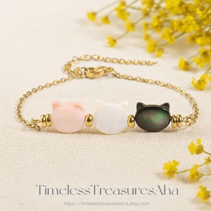 Cat Lover Bracelet • Feline Necklace • Kitty Cat Jewelry • Pet Memorial • Cat Mom • Mother of Pearl • Minimalist Cat Necklace • Cat Lady