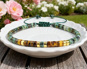 African Turquoise Tiger Eye Beaded Bracelet - Morse Code 'LET THEM' Protection Bracelet Courage and Clarity Bracelet Gift for her/him