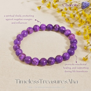 Charoite Bracelet | 8mm Purple Gemstone Beads Stretch Stacking Bracelet | Healing Balance Crystal Bracelet | Gift for Women