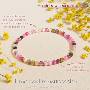 Regenbogen Turmalin Armband | 4 mm runde Perlen Stretch Armband zum Stapeln | Heilung beruhigender innerer Frieden Armband | Stein der Harmonie